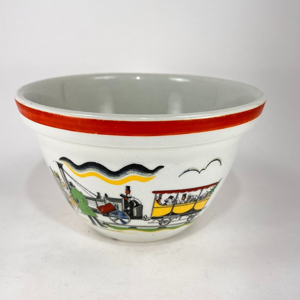 Vintage R H Macy Co Bowl Steam Engine Train Nesting Mixing Ceramic England